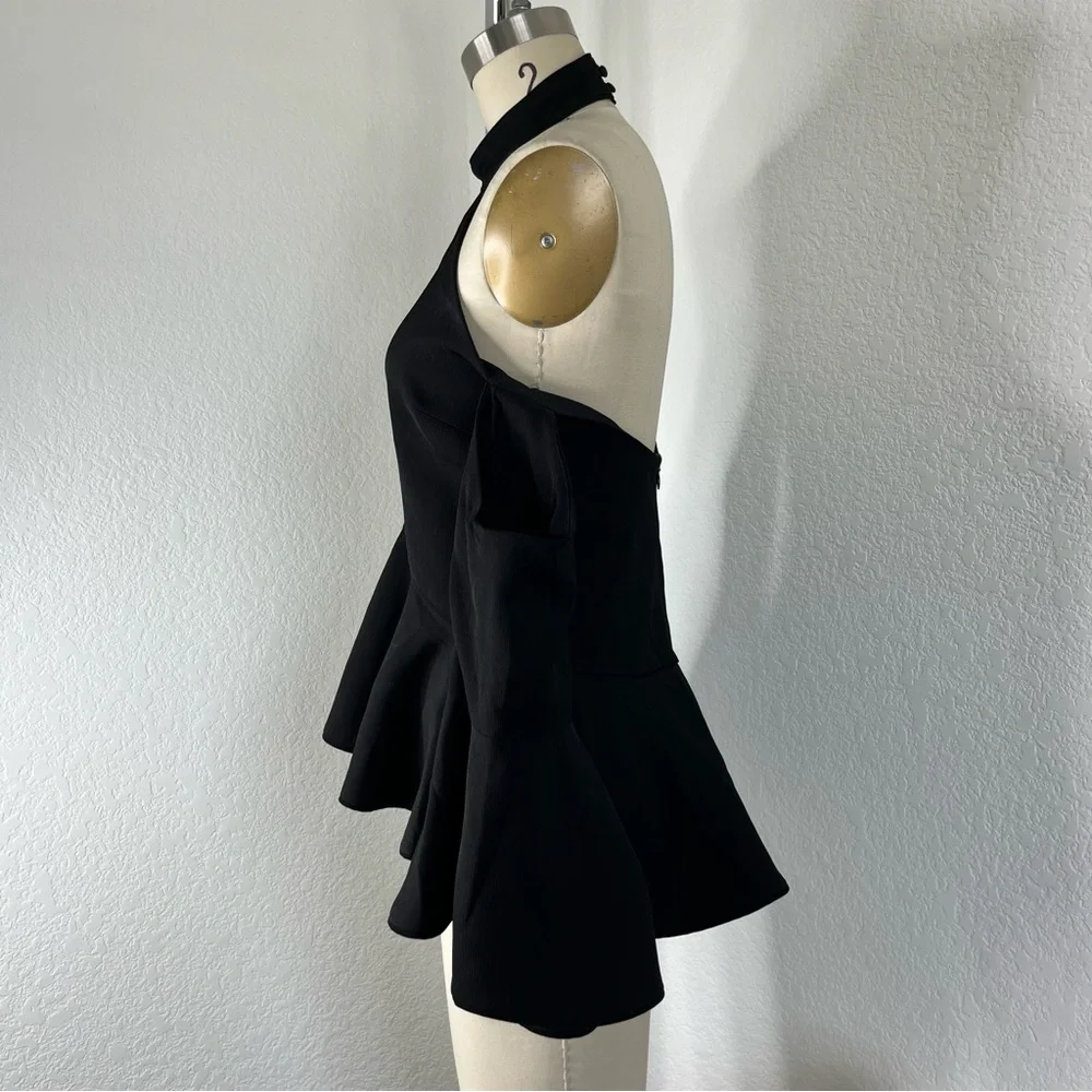 C/MEO COLLECTIVE Too Close Halter Bell Sleeve Cold Shoulder Black Top - Picture 6 of 12